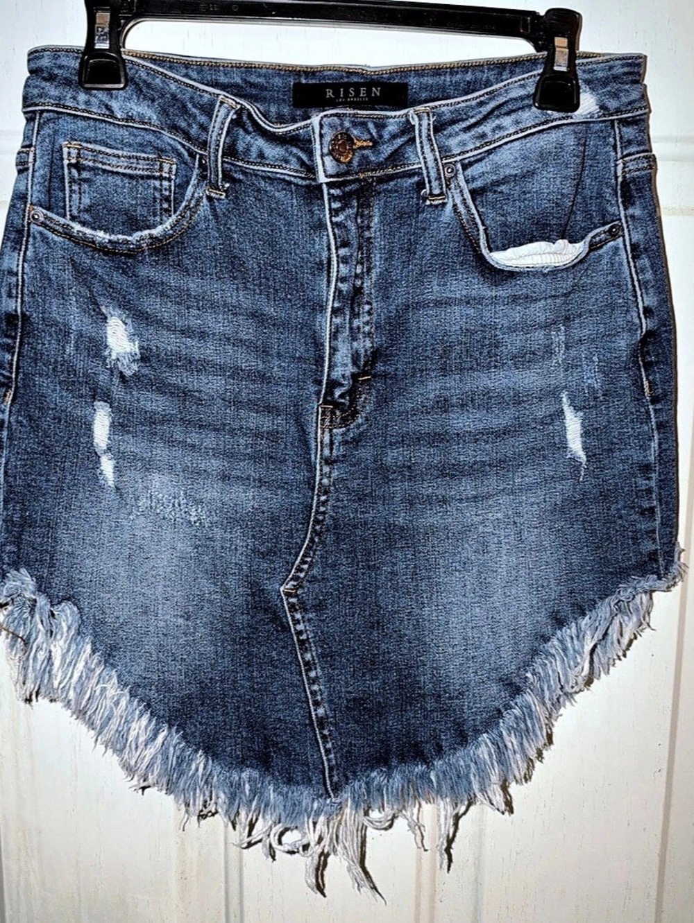 RISEN Distressed Denim Shorts in Blue Size Large